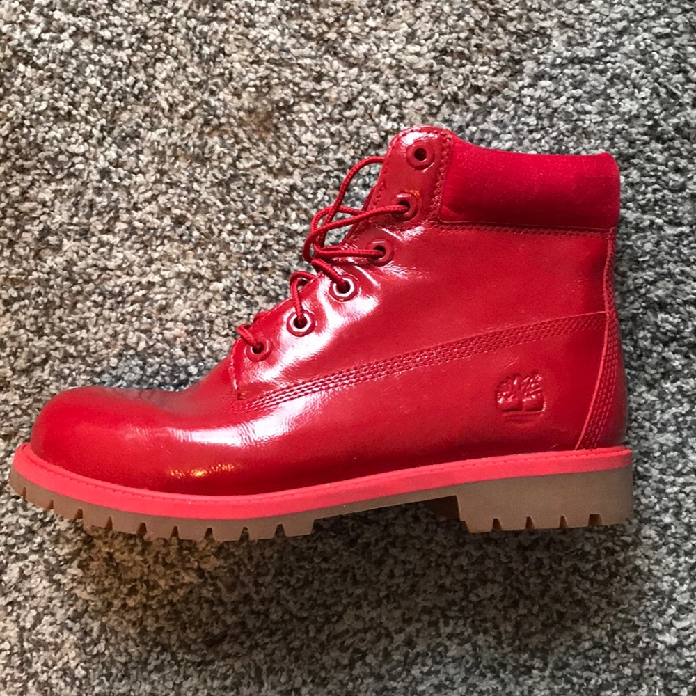 Red Timberland boots waterproof